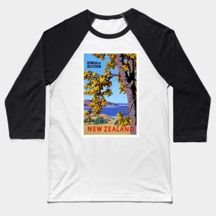 Kowhai in Blossom New Zealand Vintage Poster Baseball T-Shirt